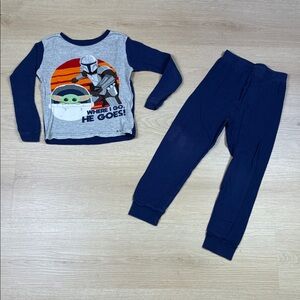 Star Wars Blue Gray The Mandalorian Baby Yoda Grogu Long 2 Piece Pajama Set sz 6
